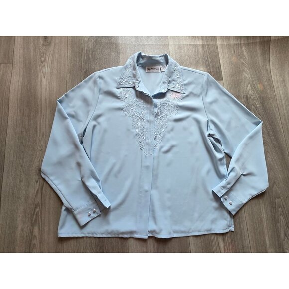 Vintage Apparenza Womens Blue Long Sleeve Embroidered Blouse PM Polyester - Picture 3 of 8
